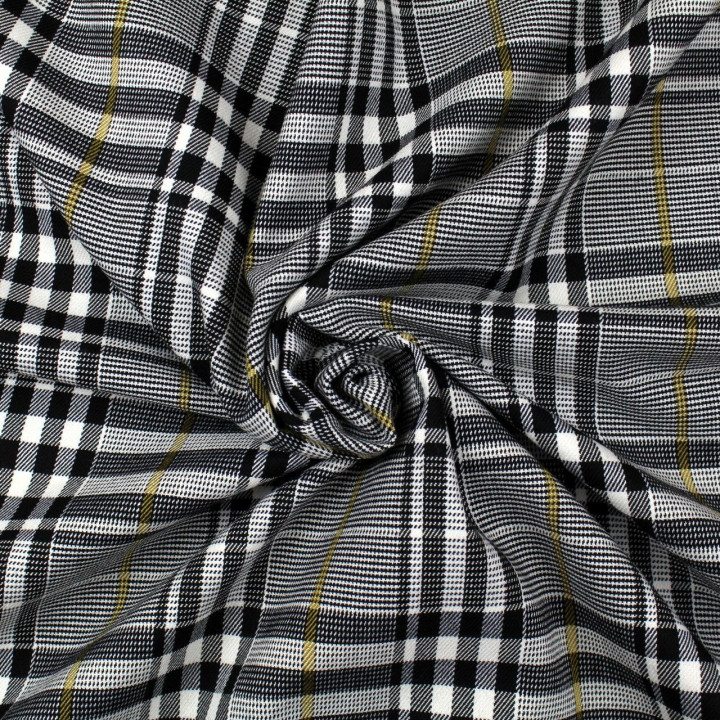 Tissu écossais blanc, noir et jaune miel