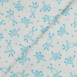 Tissu coton blanc milleraie imprimé lapin bleu