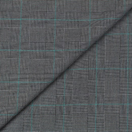 Tissu écossais noir, blanc avec un liséré bleu