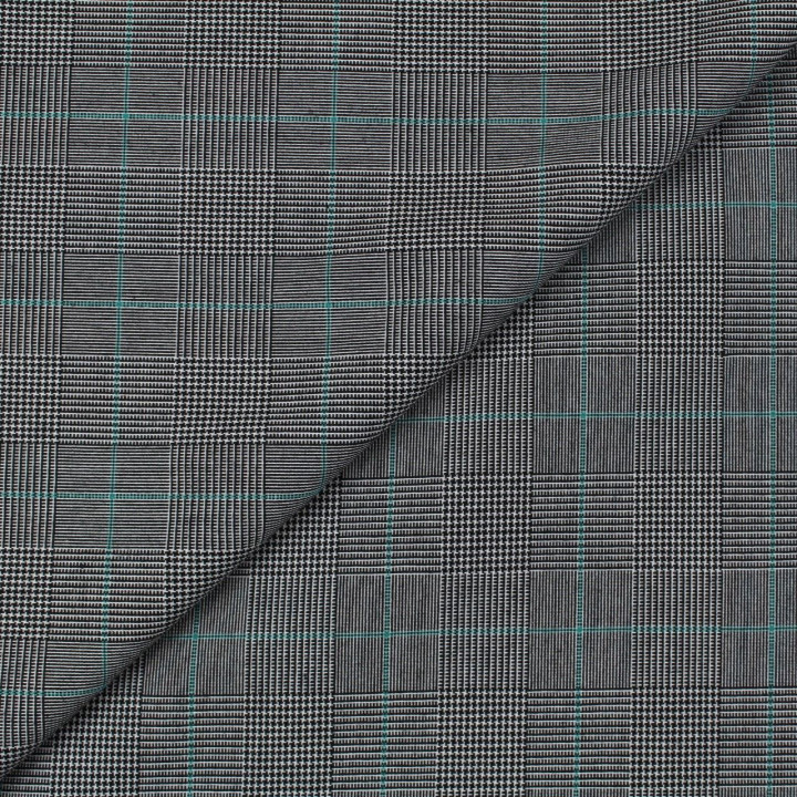 Tissu écossais noir, blanc avec un liséré bleu