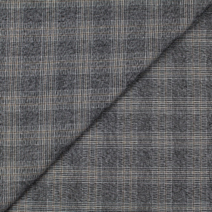 Tissu écossais chiné blanc et noir avec liseré jaune