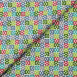 Tissu coton blanc imprimé géométrique multicolore