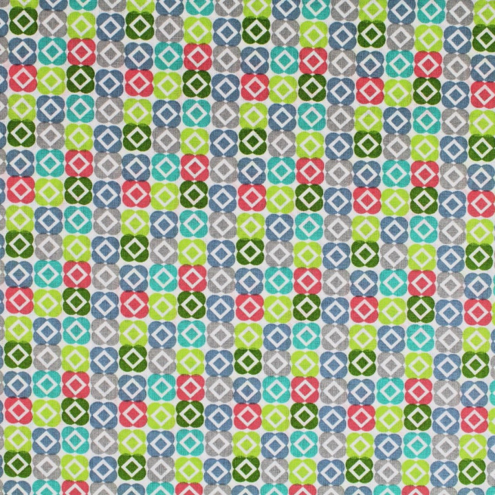 Tissu coton blanc imprimé géométrique multicolore