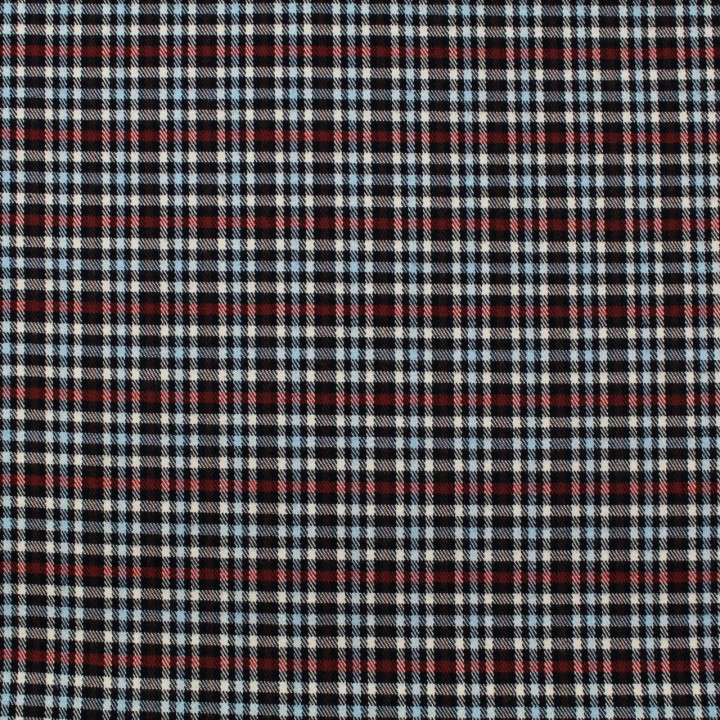 Tissu écossais noir, écru, bordeaux et bleu ciel