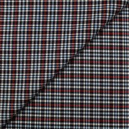 Tissu écossais noir, écru, bordeaux et bleu ciel | Moline