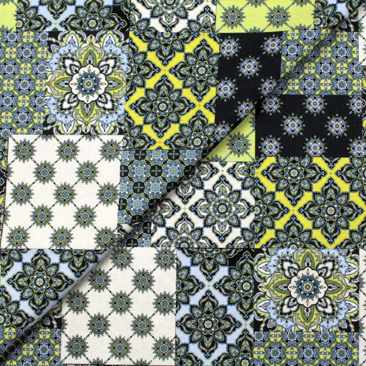Tissu coton noir imprimé géométrique
