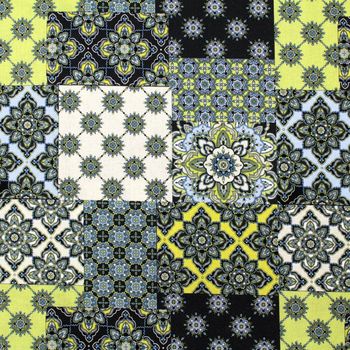 Tissu coton noir imprimé géométrique