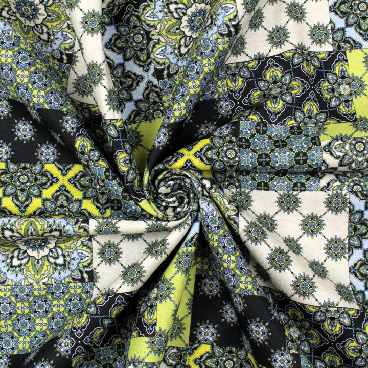 Tissu coton noir imprimé géométrique