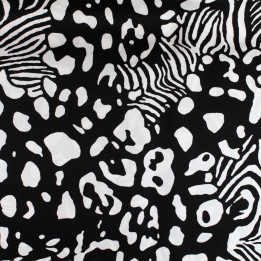 Tissu satin de soie noir imprimé abstrait blanc - Made in Italy