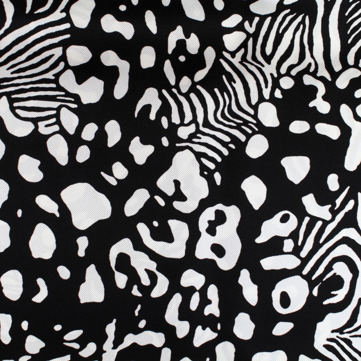 Tissu satin de soie noir imprimé abstrait blanc - Made in Italy