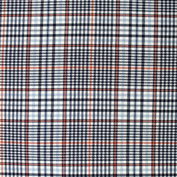 Tissu écossais blanc, bleu ciel et marine, orange