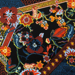 Tissu satin de soie noir imprimé fleuri - Made in Italy