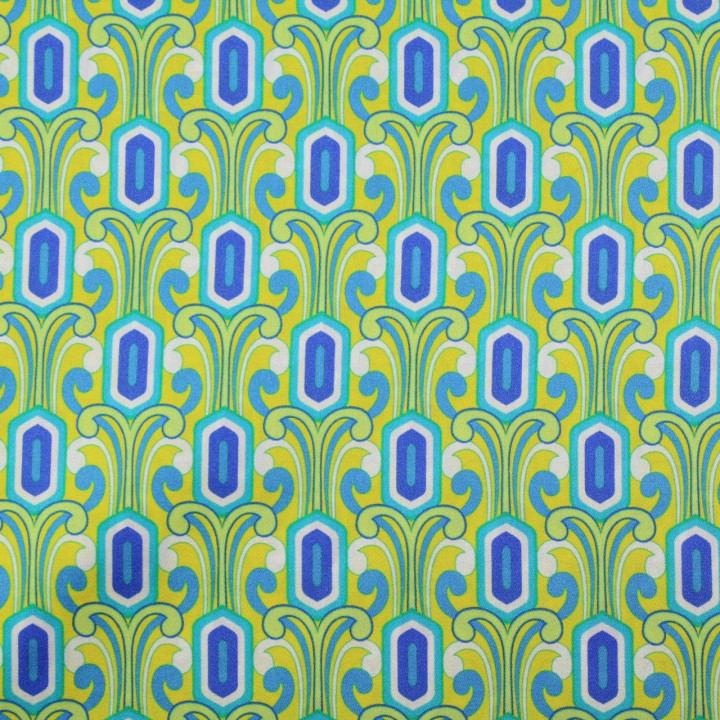 Tissu satin de soie vert anis imprimé géométrique - Made in Italy