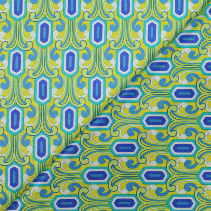 Tissu satin de soie vert anis imprimé géométrique - Made in Italy
