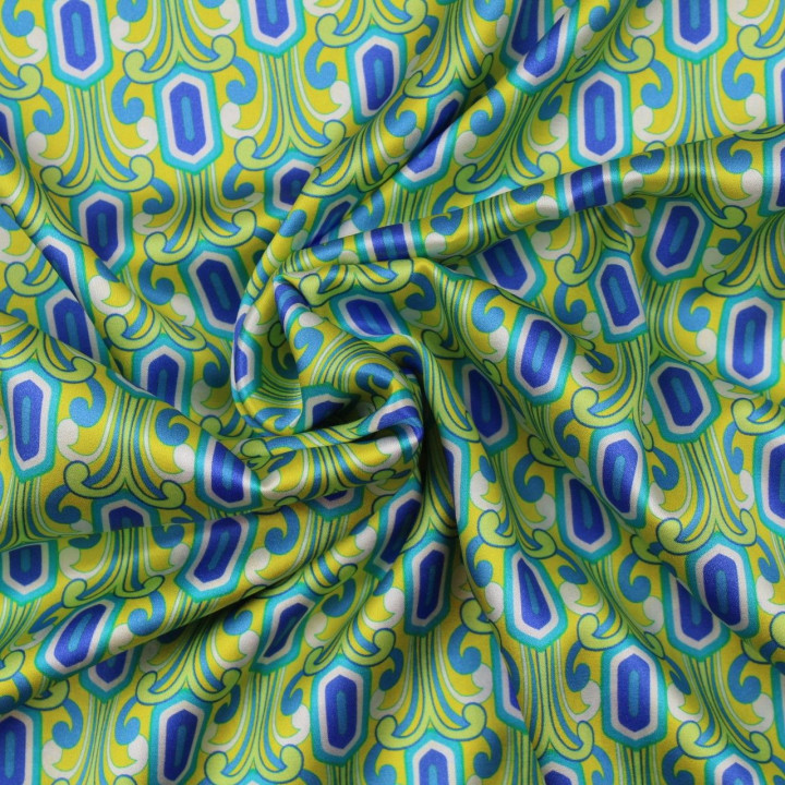 Tissu satin de soie vert anis imprimé géométrique - Made in Italy