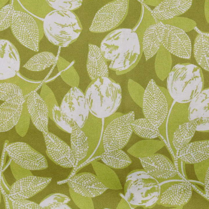 Tissu satin de soie vert olive imprimé fleuri - Made in Italy