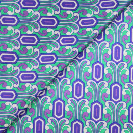 Tissu satin de soie vert imprimé fleuri géométrique - Made in Italy