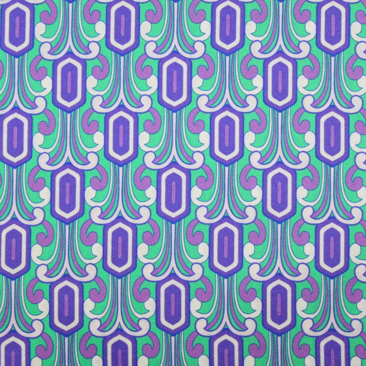 Tissu satin de soie vert imprimé fleuri géométrique - Made in Italy