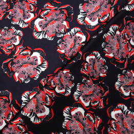 Tissu satin de soie aubergine imprimé fleuri  - Made in Italy