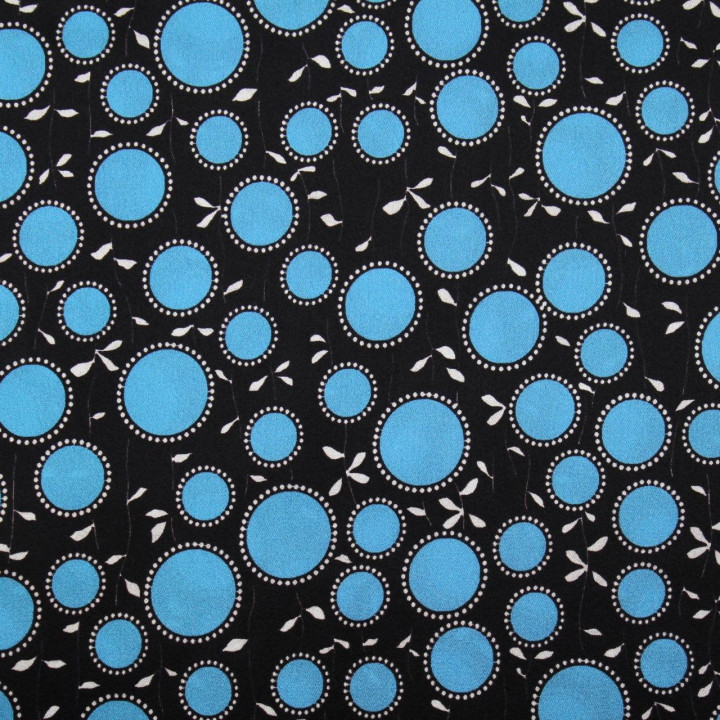 Tissu satin de soie noir imprimé rond - Made in Italy