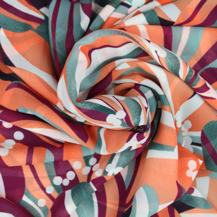 Tissus mousseline polyester imprimé fleuri et pois