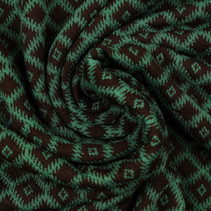 Tissus jersey noir imprimé géométrique vert bouteille