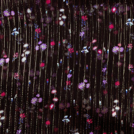 Tissu mousseline de soie aubergine imprimé fleuri