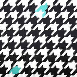 Tissu satin de soie noir imprimé pied de poule blanc - Made in Italy