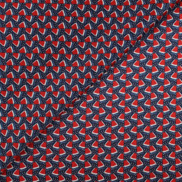 Tissu satin de soie bleu marine imprimé géométrique- Made in Italy