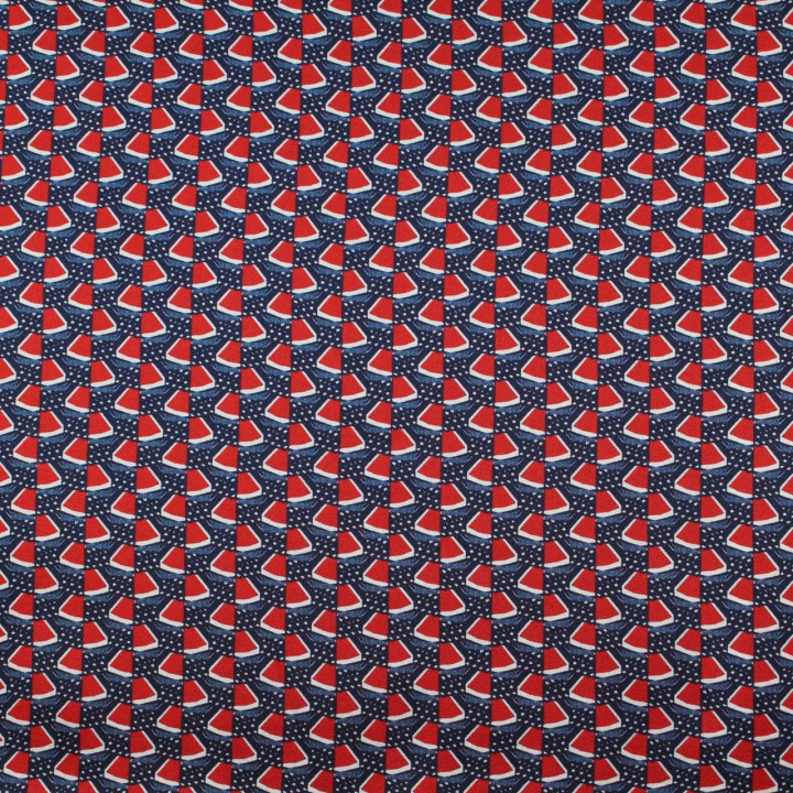 Tissu satin de soie bleu marine imprimé géométrique- Made in Italy