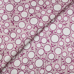 Tissu satin de soie mauve imprimé rond blanc cassé - Made in Italy