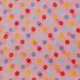 Tissu mousseline de soie rose imprimé rond multicolore