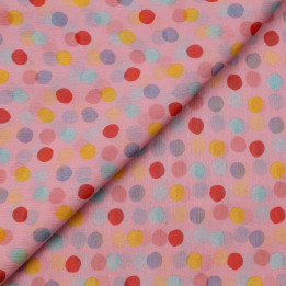 Tissu mousseline de soie rose imprimé rond multicolore | Moline