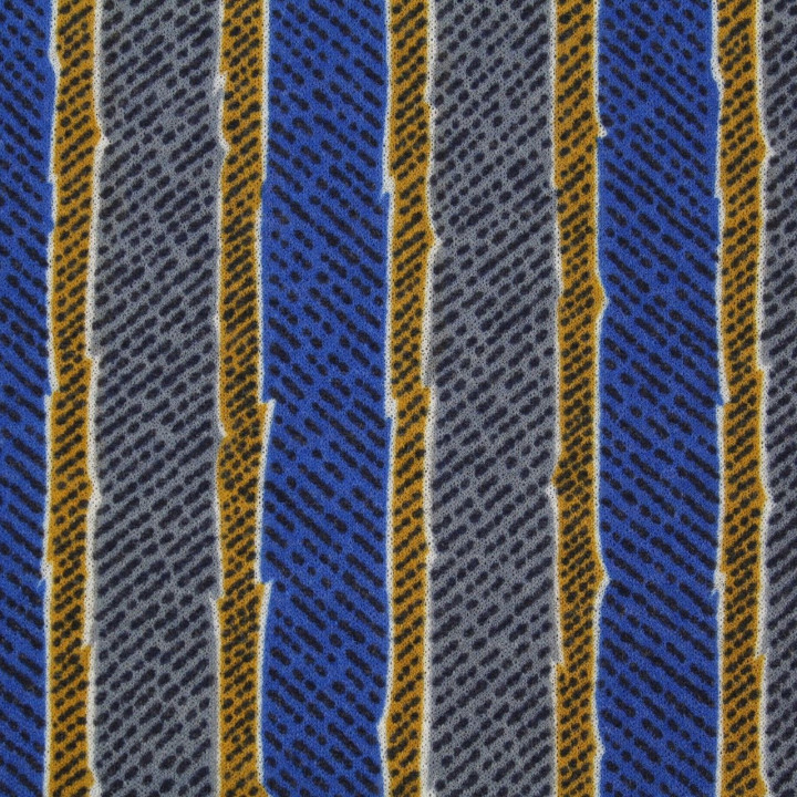 Tissus couture polyester imprimé rayures bleu et gris