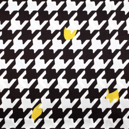 Tissu satin de soie écru imprimé géométrique marron et jaune - Made in Italy