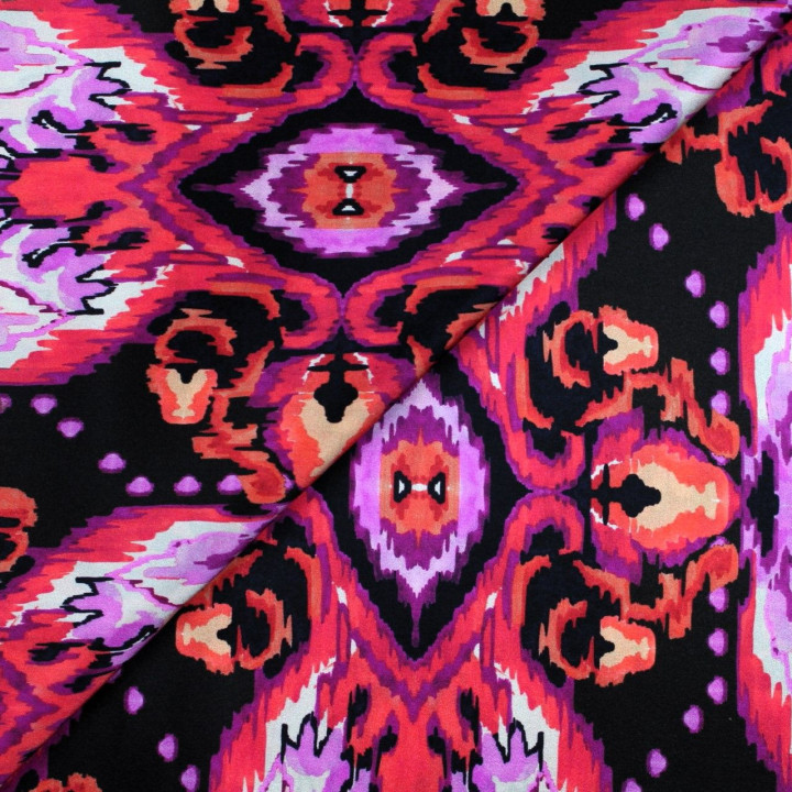 Tissu satin de soie noir imprimé desigual - Made in Italy