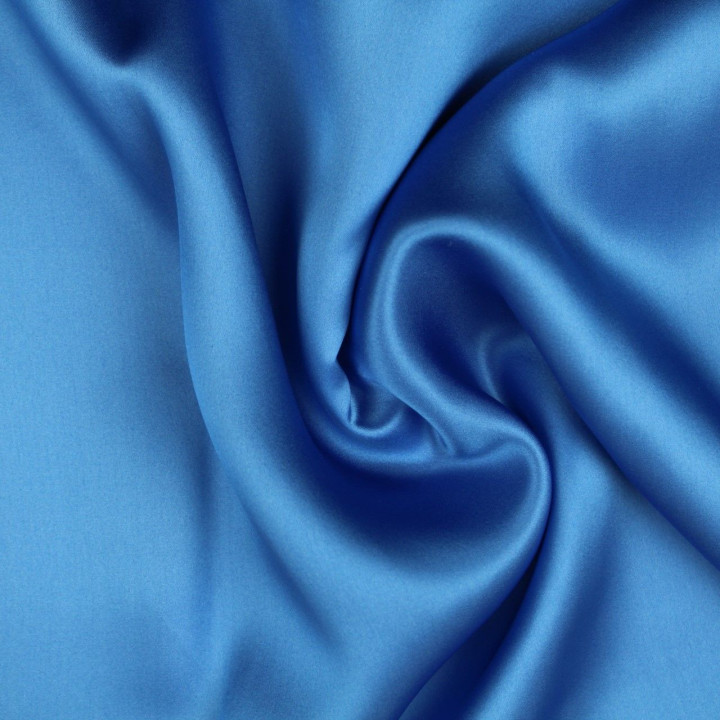 Tissu satin de soie uni bleu