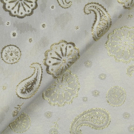 Tissu brocart beige motif cachemire or
