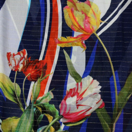 Tissu mousseline de soie écru imprimé fleuri