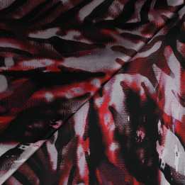 Tissu satin de soie noir imprimé zébré rouge et noir - Made in Italy