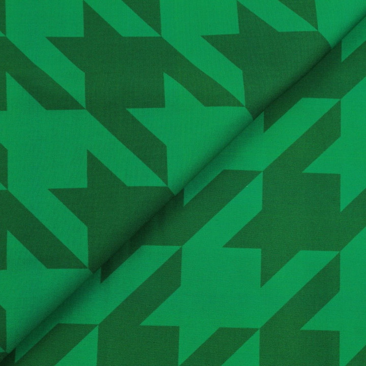 Tissu coton vert bouteille imprimé géométrique vert brillant