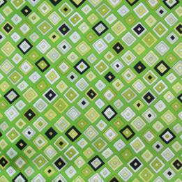Tissu satin de soie vert imprimé géométrique - Made in Italy