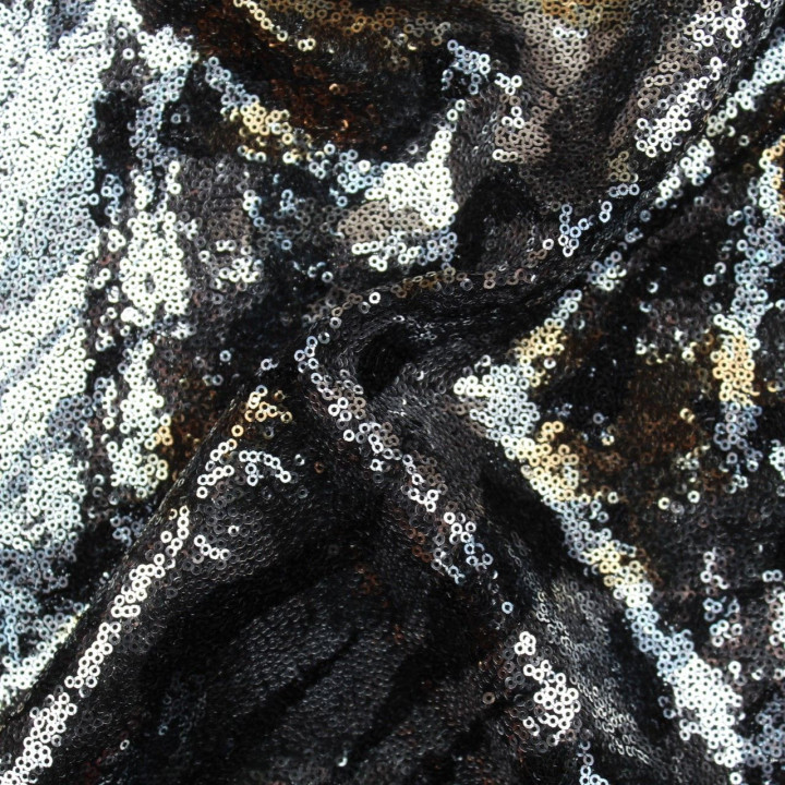Tissus couture noir paillette or et argent