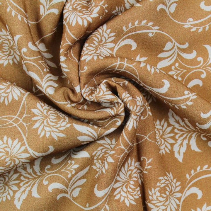 Tissus viscose ocre imprimé fleuri
