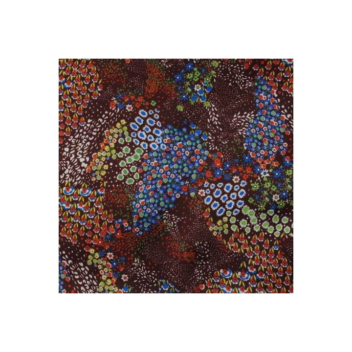 Tissu satin de soie marron imprimé fleuri - Made in Italy