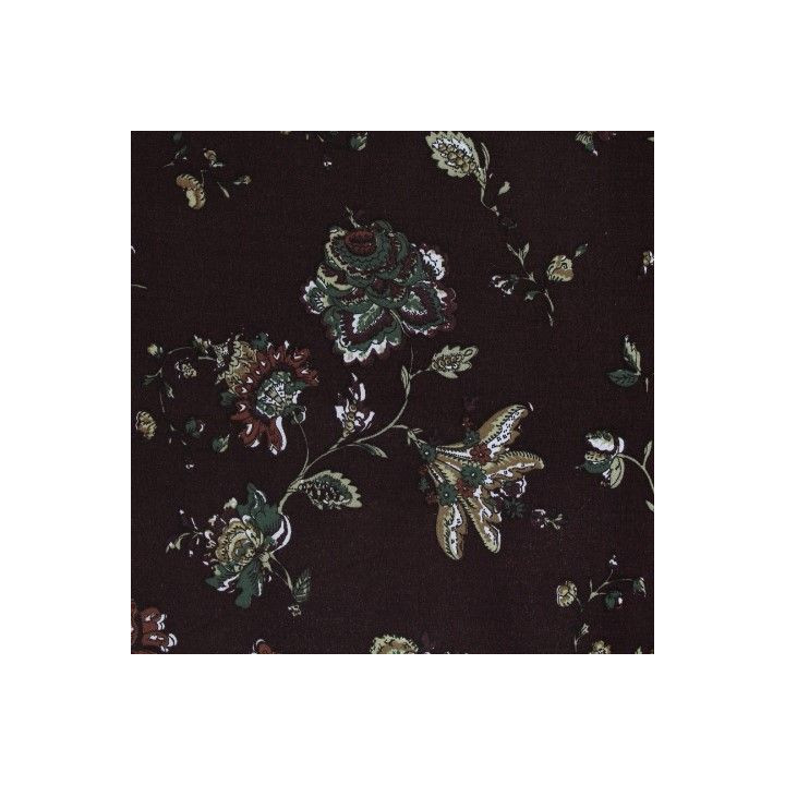 Tissus couture polyester marron imprimé fleuri