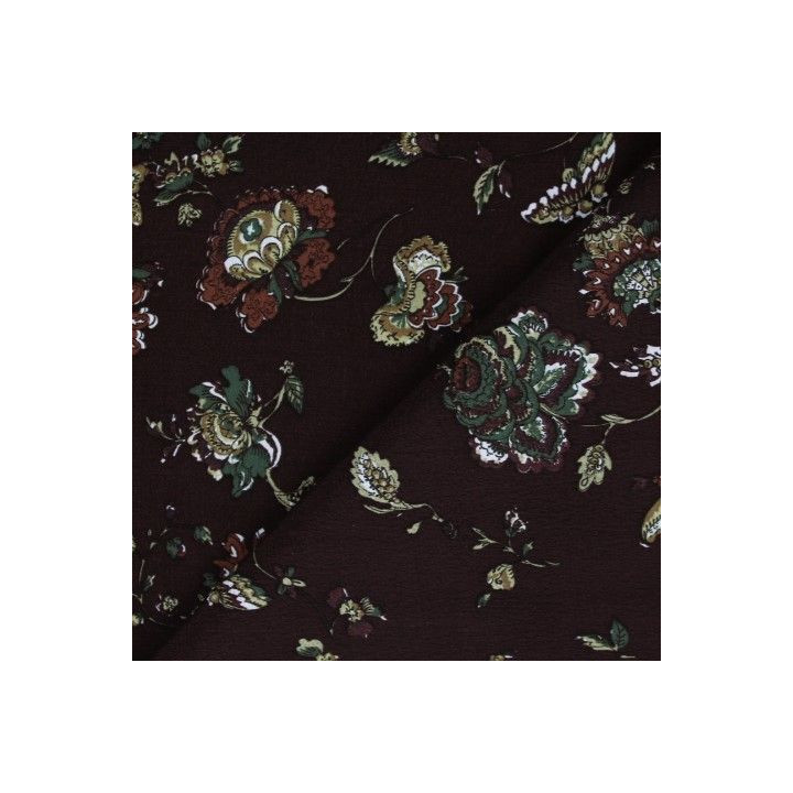 Tissus couture polyester marron imprimé fleuri