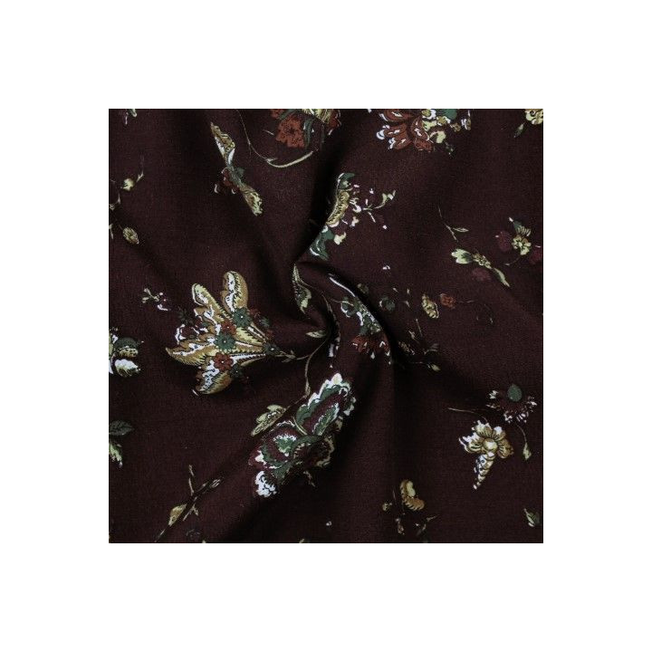 Tissus couture polyester marron imprimé fleuri