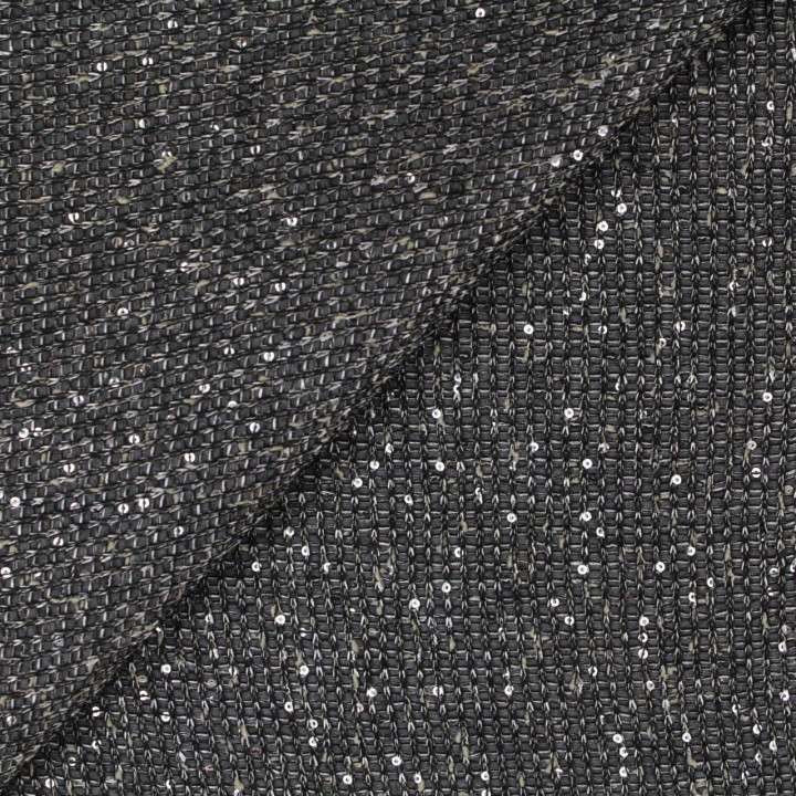 Tissus couture polyester gris pailleté argent