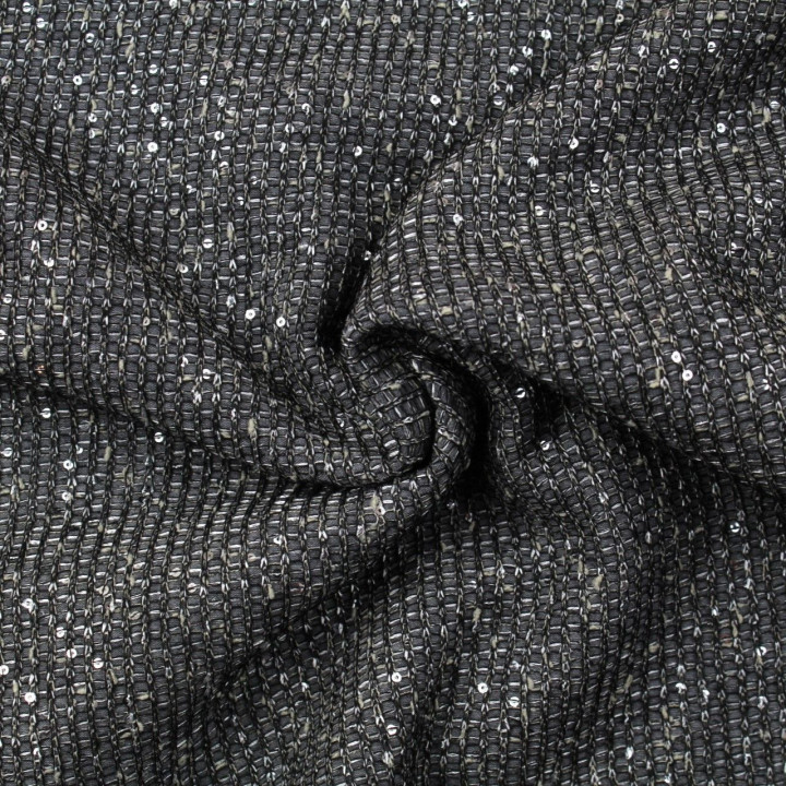 Tissus couture polyester gris pailleté argent
